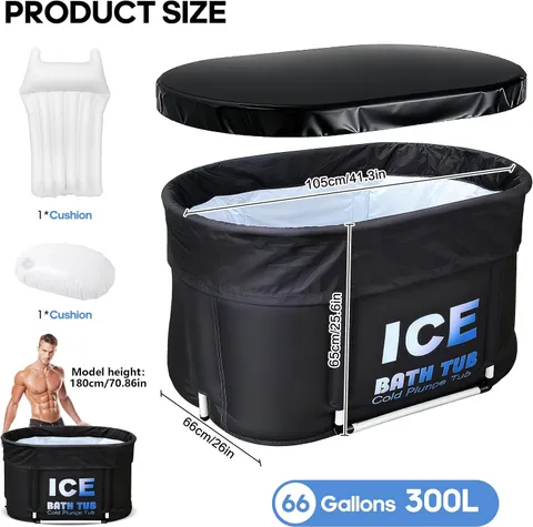 Tina de hielo ovalada para atletas con tapa, capacidad de 130 galones, bañera de inmersión fría portátil para recuperación y terapia de agua fría, baños de hielo para el hogar, gimnasio y mas