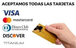 Aceptamos todas las tarjetas: Visa, Mastercard, Diners Club, Discover, Titanium